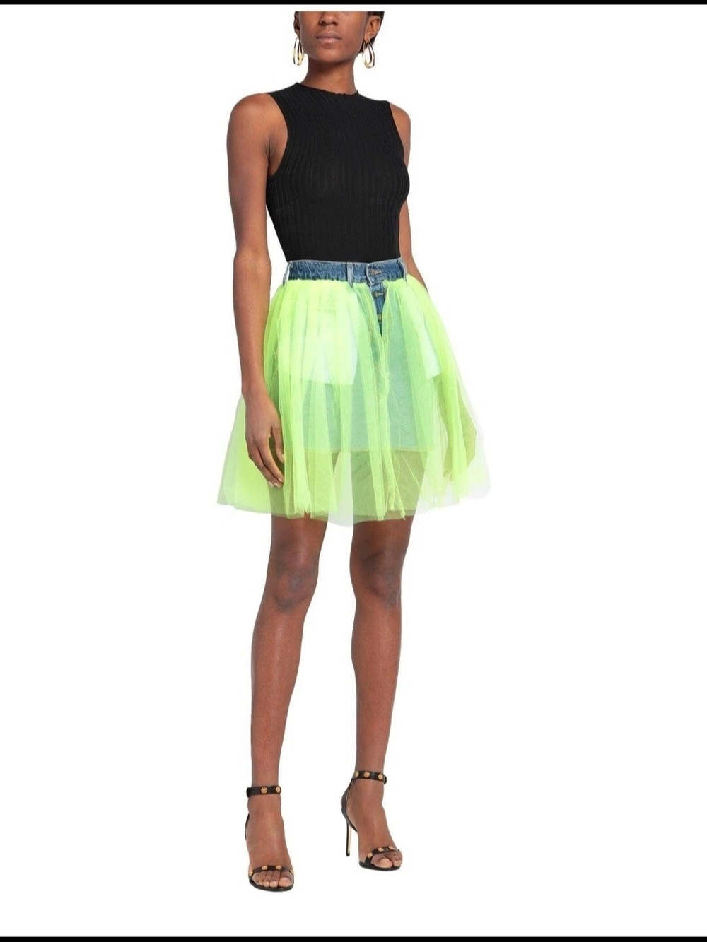 Women's Denim Lime Green Designer Skirt by Shopart, size 28, NWOT